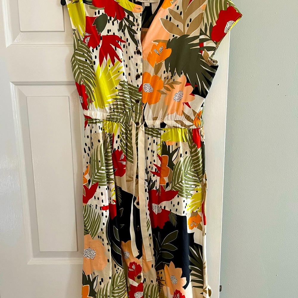 NWOT LOFT Cotton Tropical Print Dress